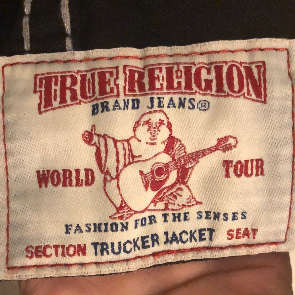 Black and white true religion brand trucker jacket